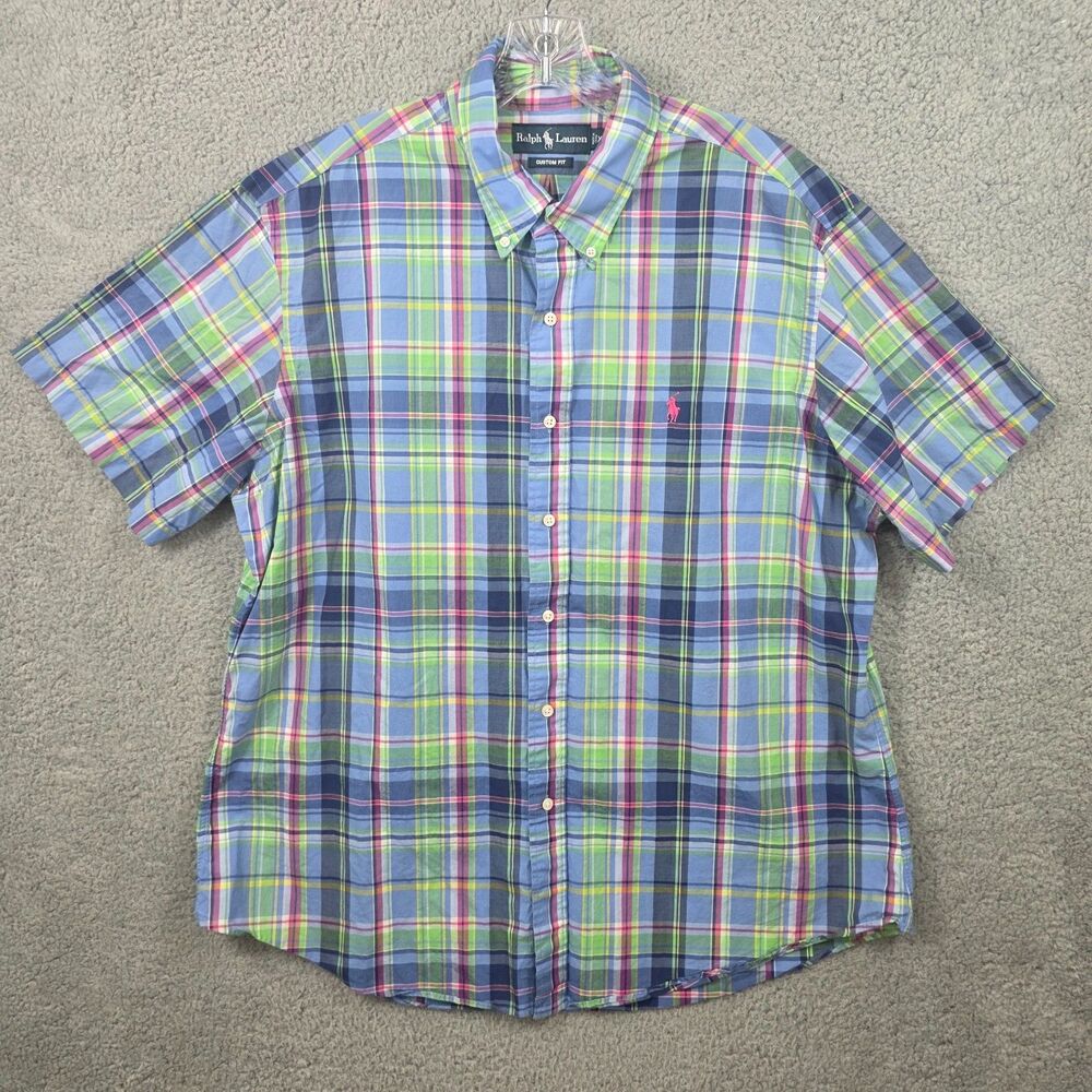 Vintage Ralph Lauren Plaid Button Down Shirt Custom Fit Oxford Men's Size 2XL